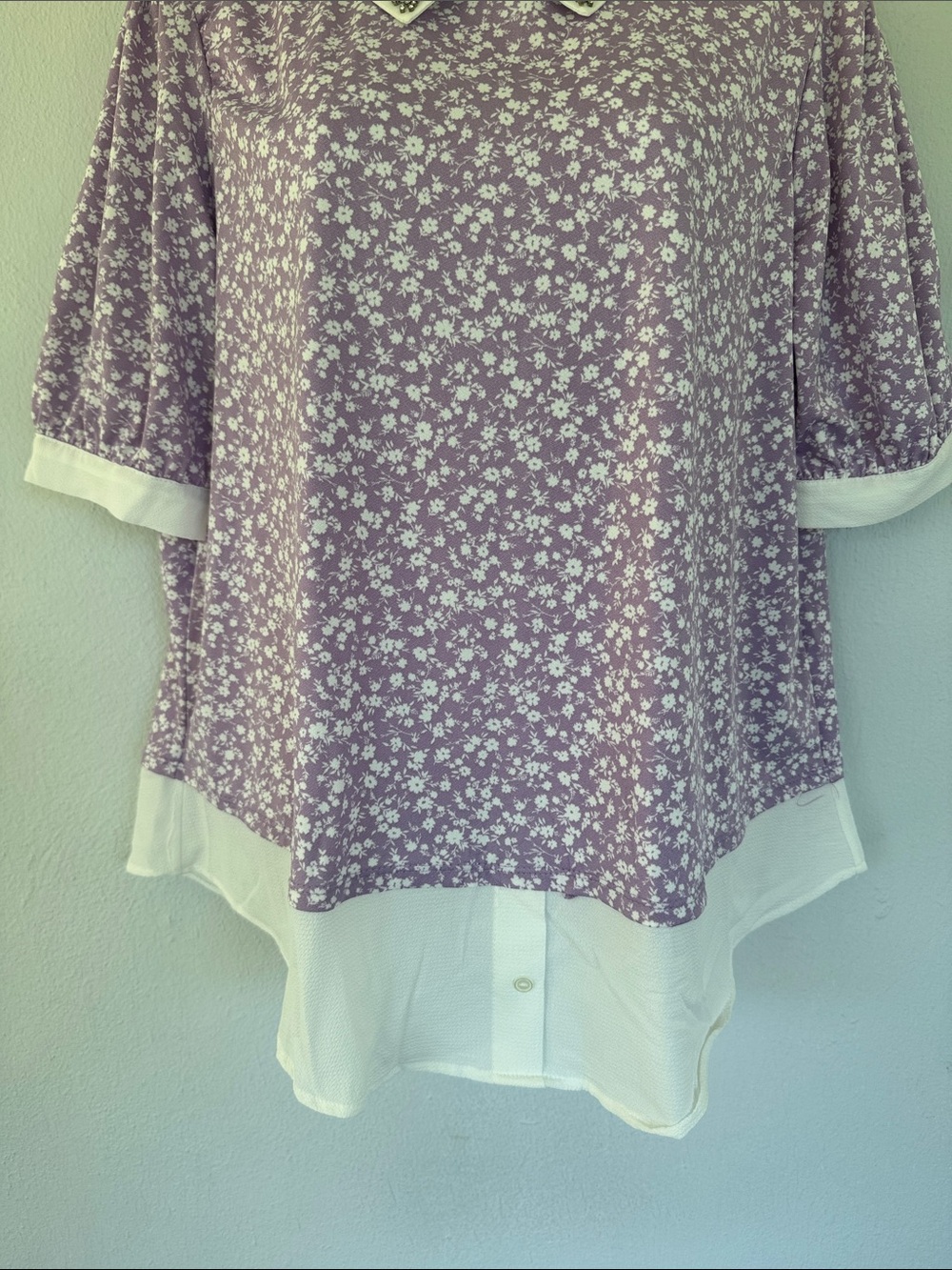 Faith & Joy light purple floral layered beaded collar blouse size large - Picture 5 of 10